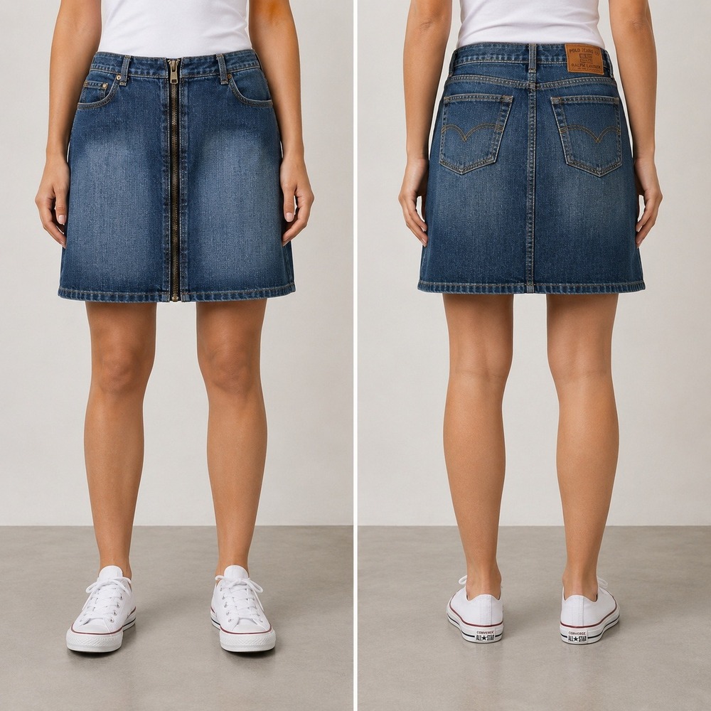 Polo Jeans Co Ralph Lauren Denim Skirt Vintage Medium‎ Wash A-Line 29 Waist